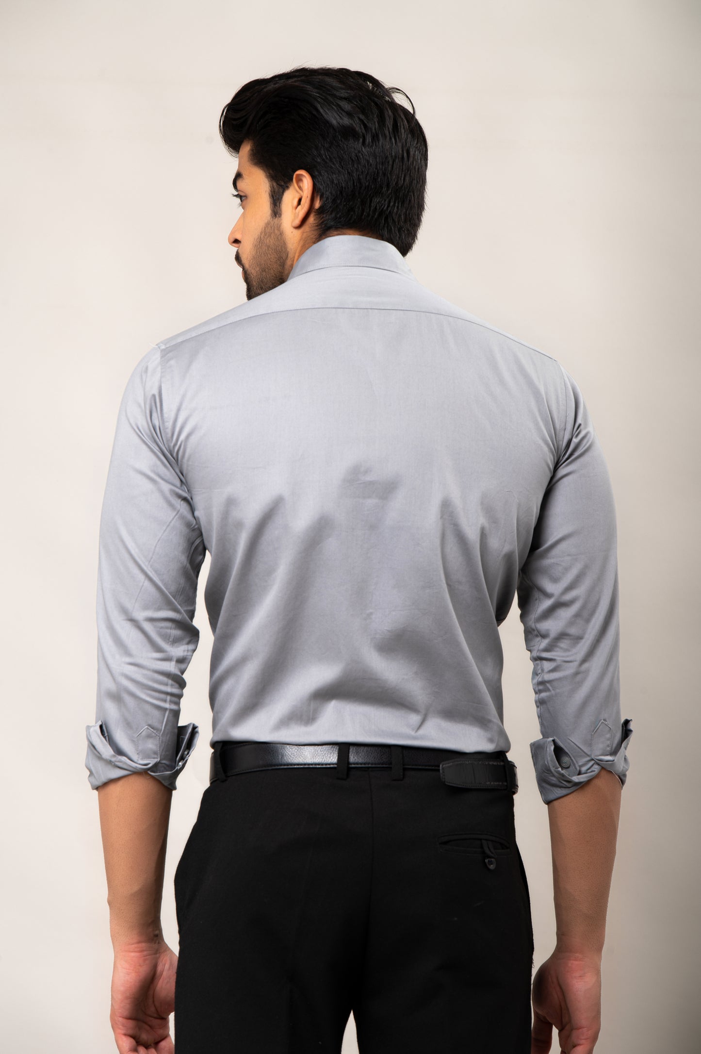 Grey Solid-Colored Formal Shirt