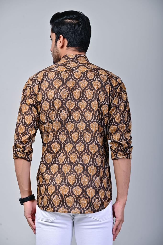 Ajrak Print Mandarin Collar Full Sleeve Shirt