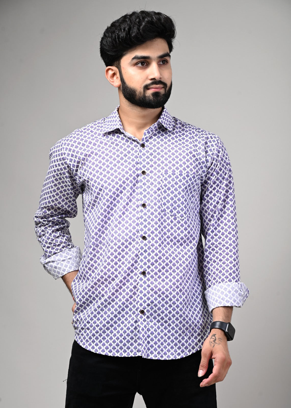 Lavender Delight Print Full Sleeve Shirt