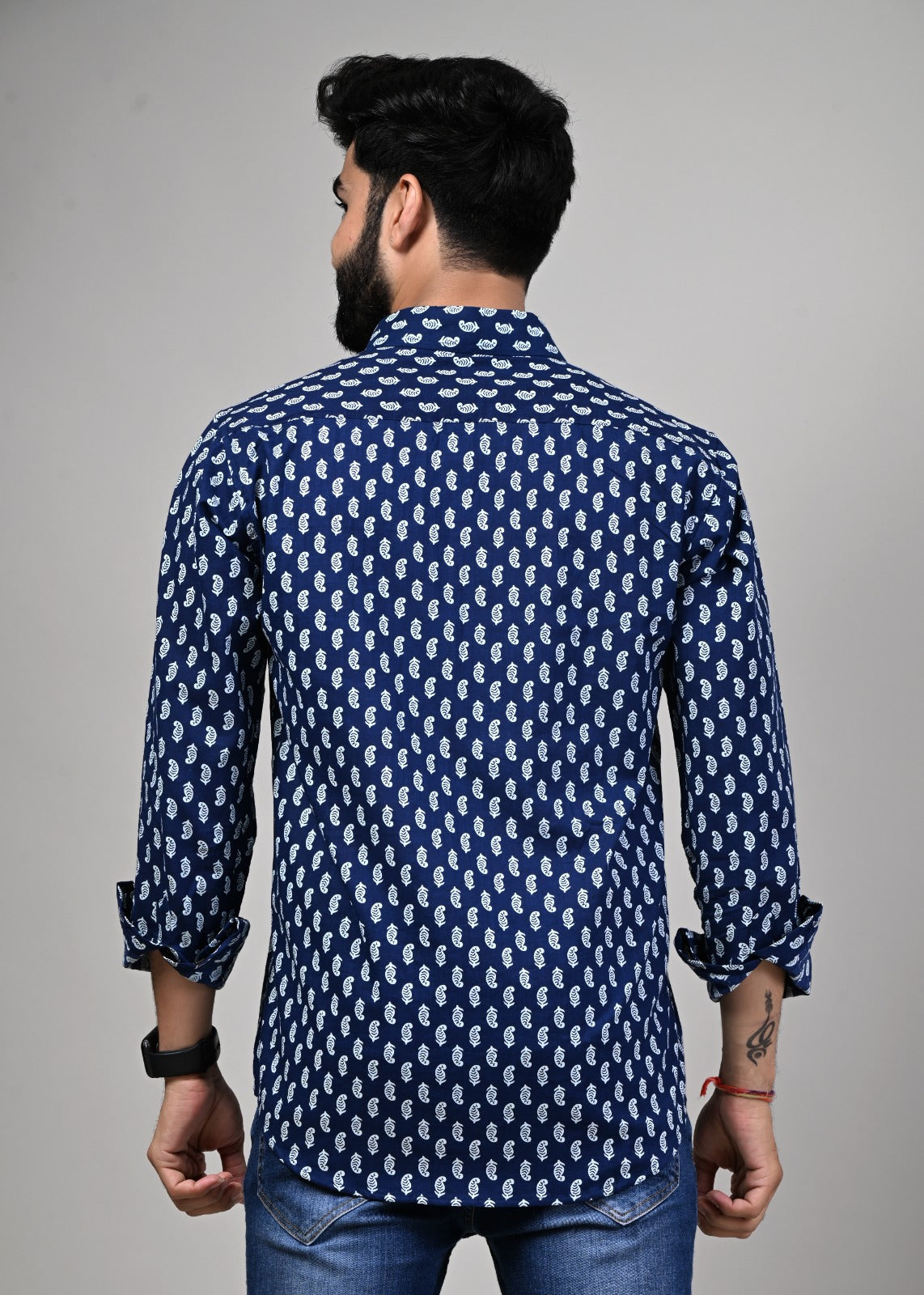 Indigo Leaf Print Full Sleeve Shirt