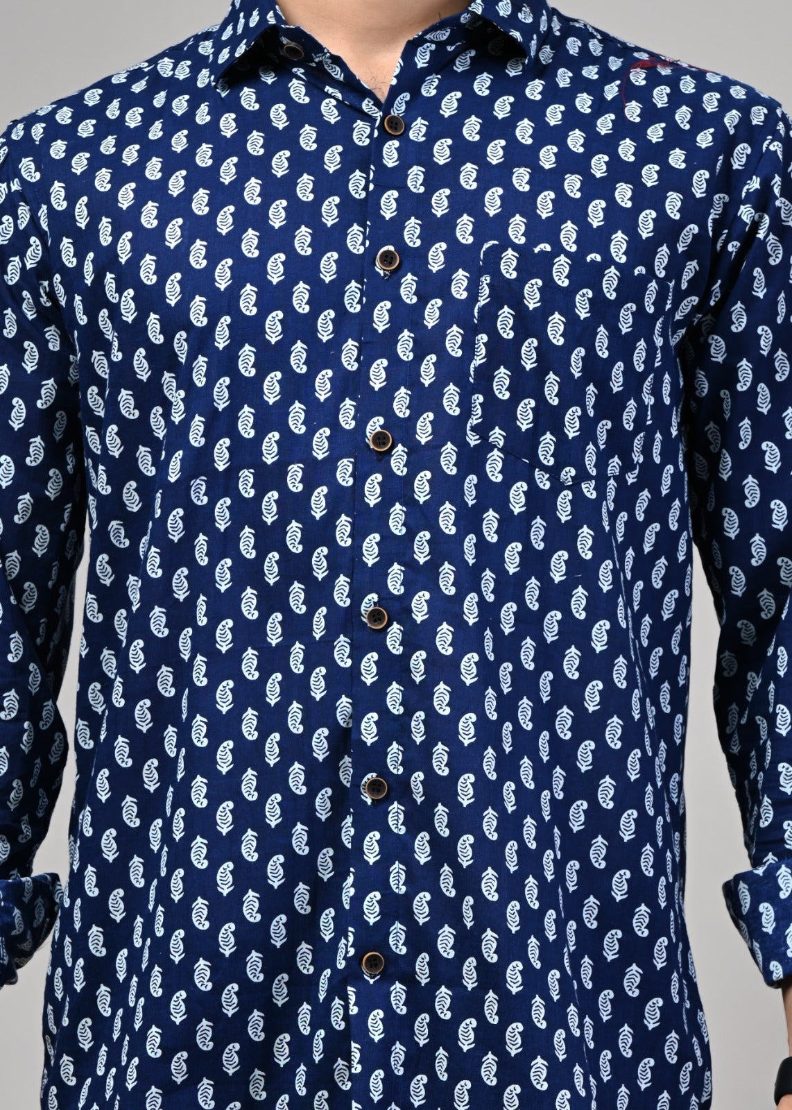 Indigo Leaf Print Full Sleeve Shirt