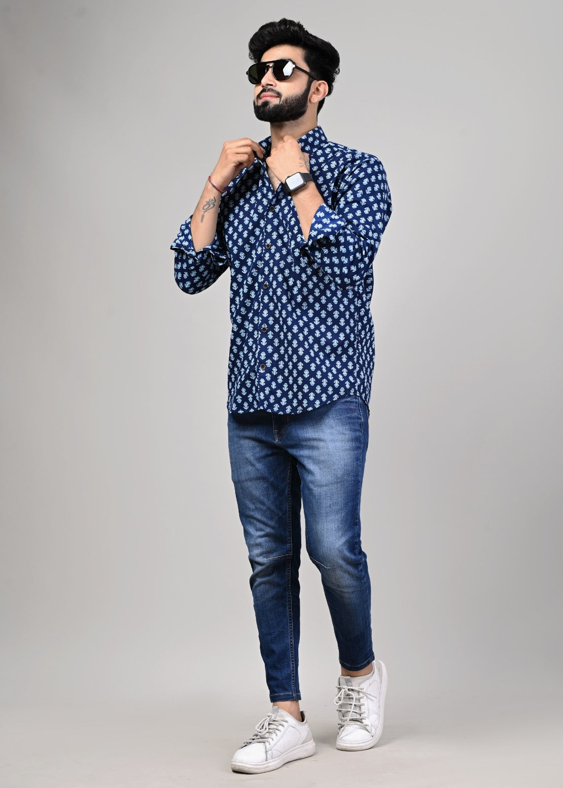 Indigo wildflower Print Full Sleeve Shirt