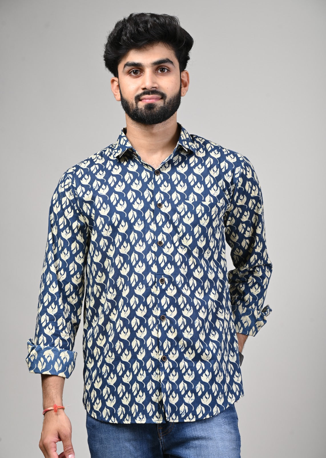 Abstract Leafy Print Full Sleeve Shirt