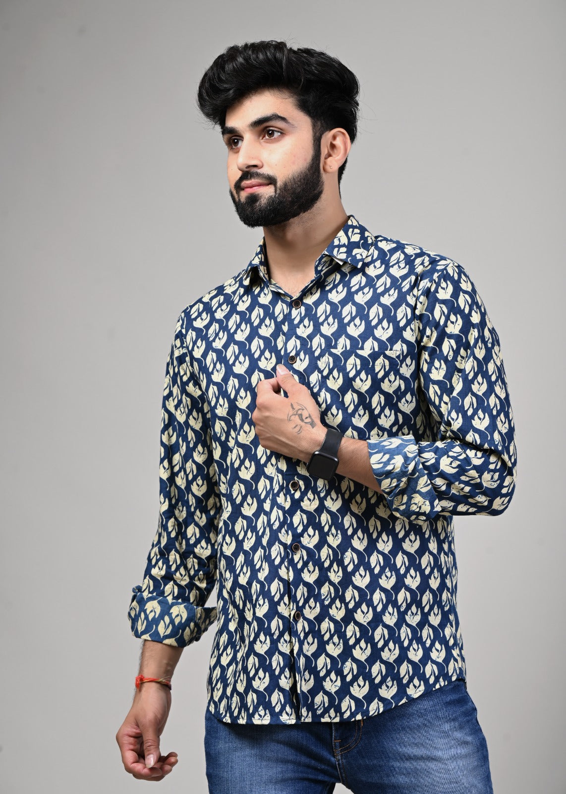 Abstract Leafy Print Full Sleeve Shirt