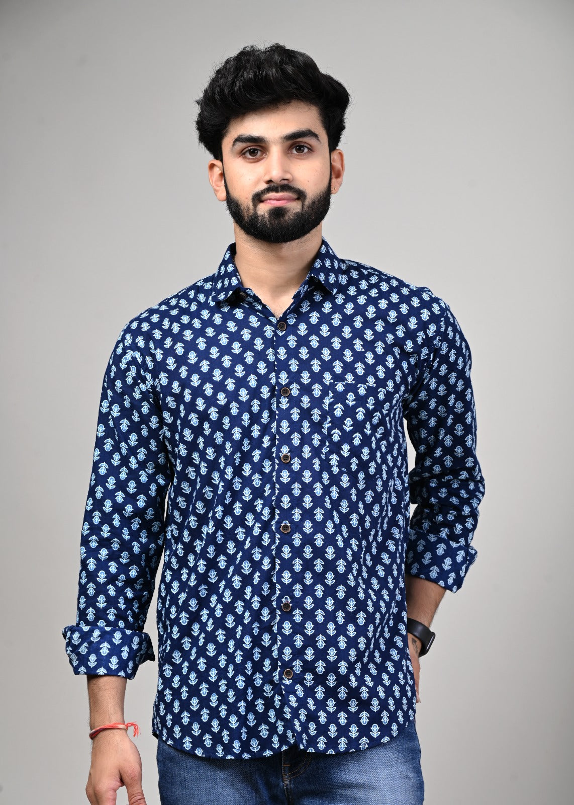 Indigo wildflower Print Full Sleeve Shirt