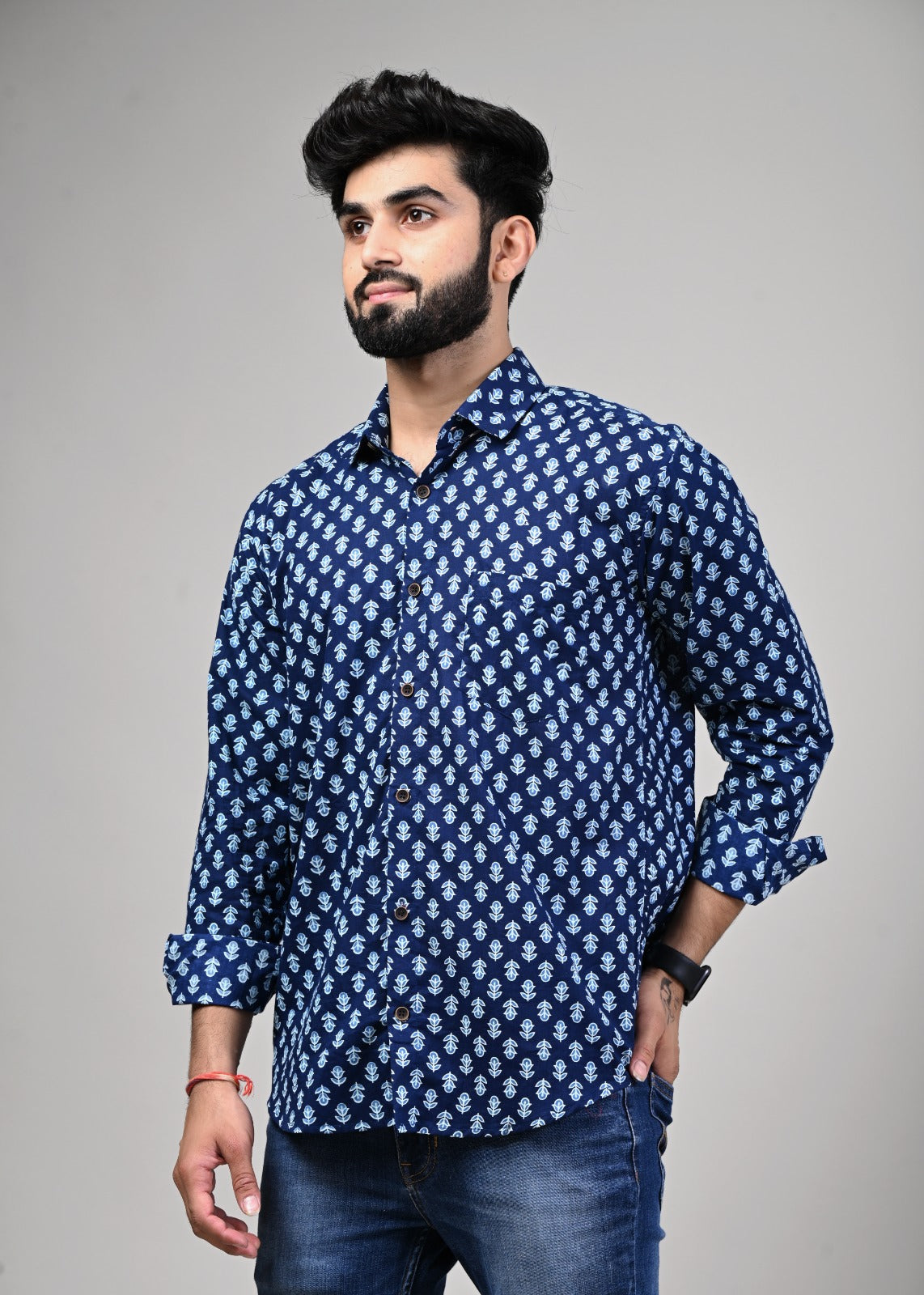 Indigo wildflower Print Full Sleeve Shirt