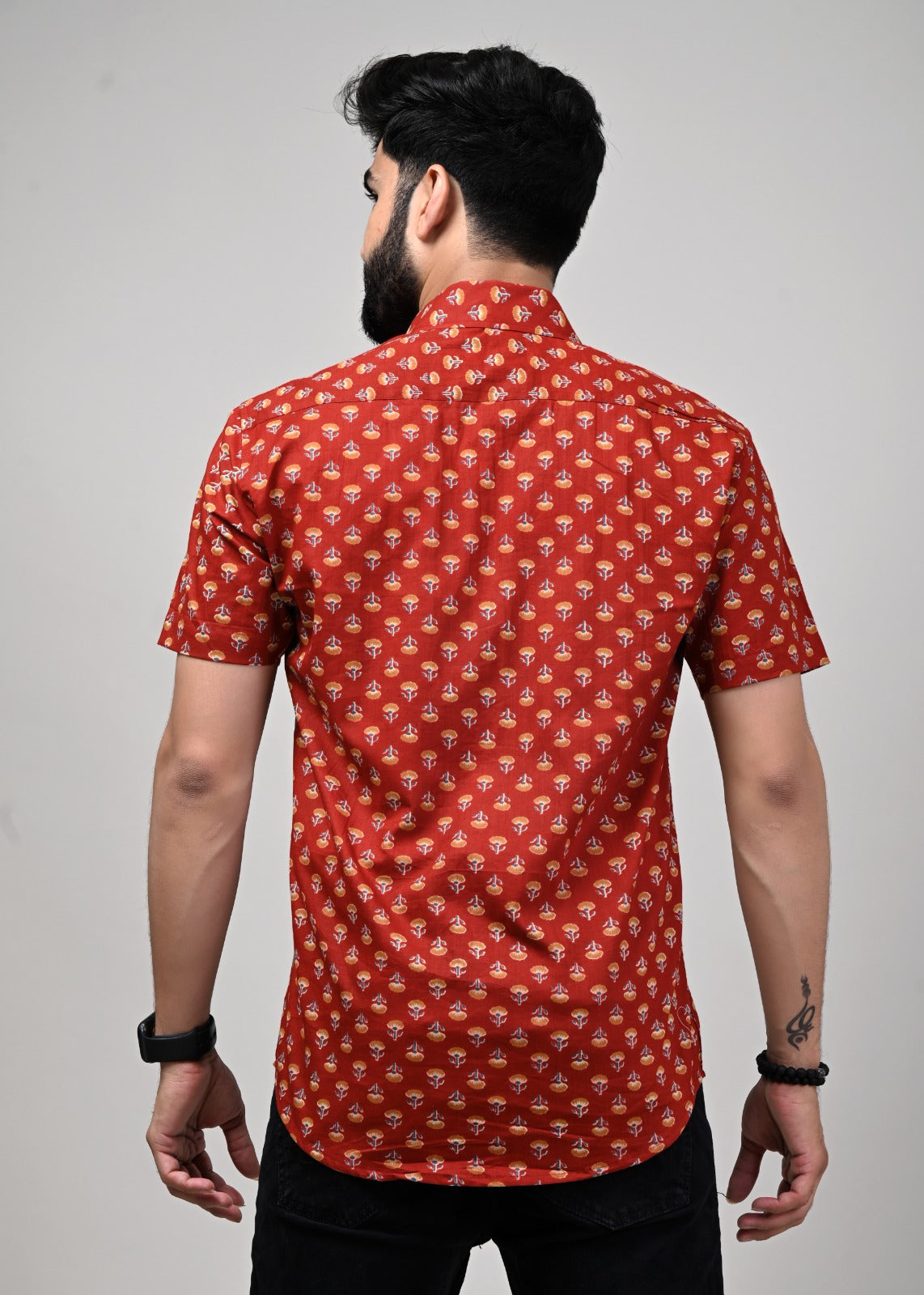 Fireburst Floral Fantasy Print Men’s Half Sleeve Shirt