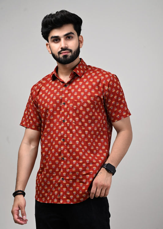 Fireburst Floral Fantasy Print Men’s Half Sleeve Shirt