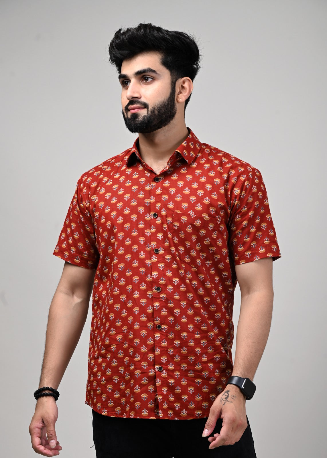 Fireburst Floral Fantasy Print Men’s Half Sleeve Shirt