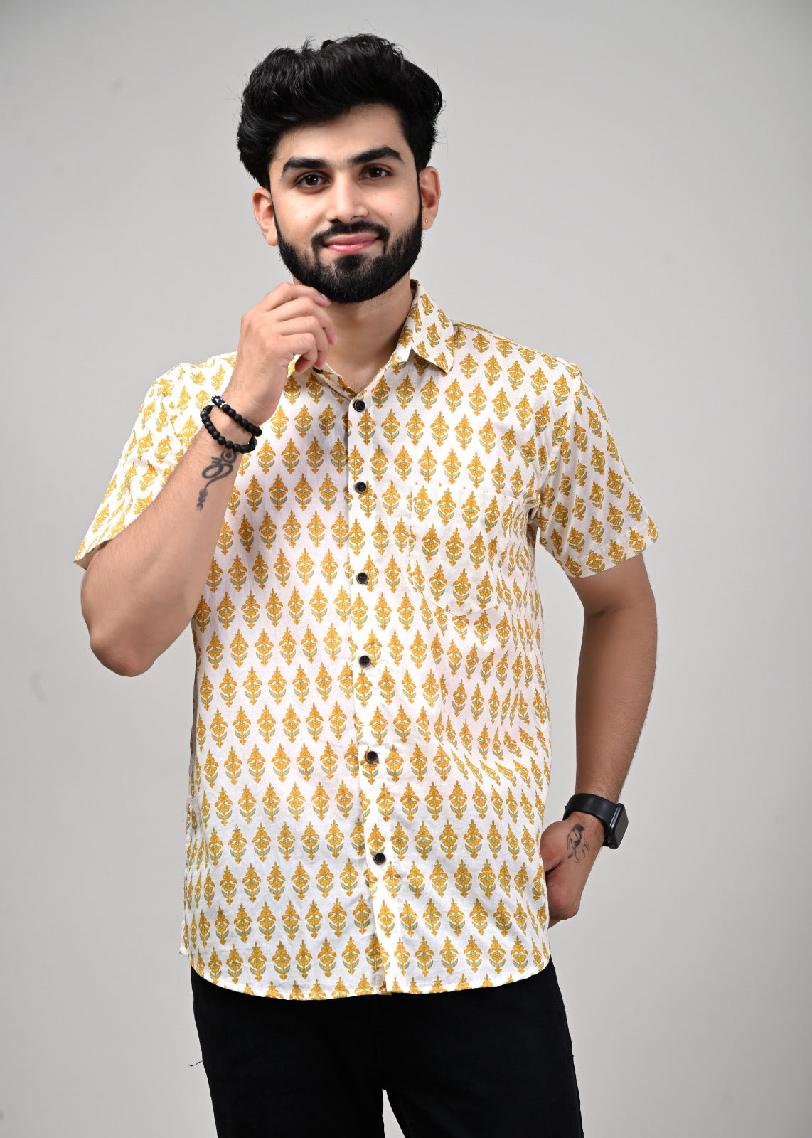 Dandelion Cream Symphony Print Men’s Half Sleeve Shirt