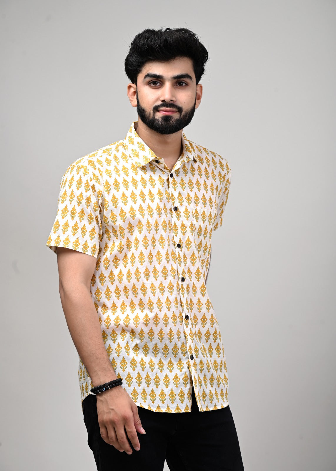 Dandelion Cream Symphony Print Men’s Half Sleeve Shirt