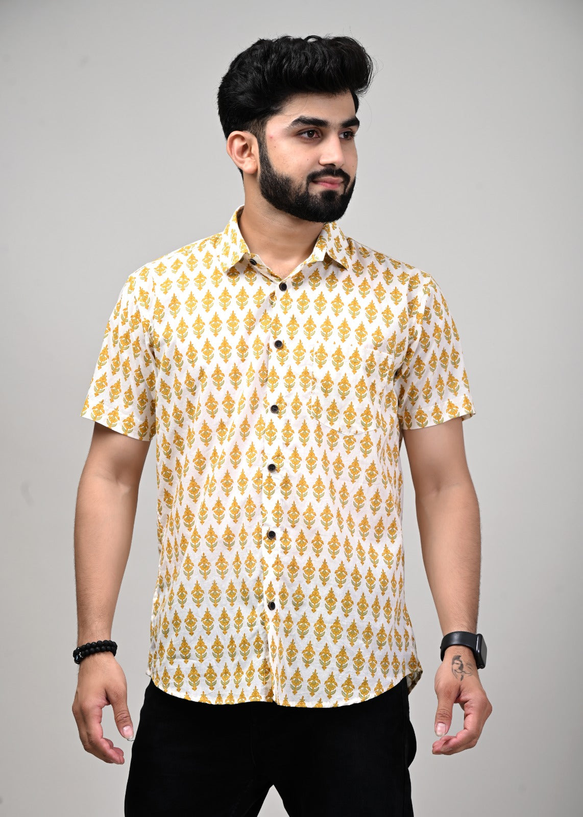 Dandelion Cream Symphony Print Men’s Half Sleeve Shirt