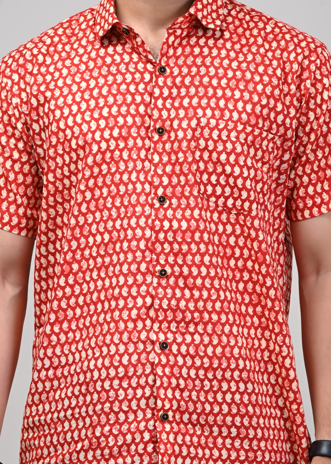 Red Symmetric Nexus Men’s Half Sleeve Printed Shirt