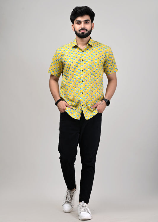 Cornflower Sunlit Delight Men’s Half Sleeve Printed Shirt