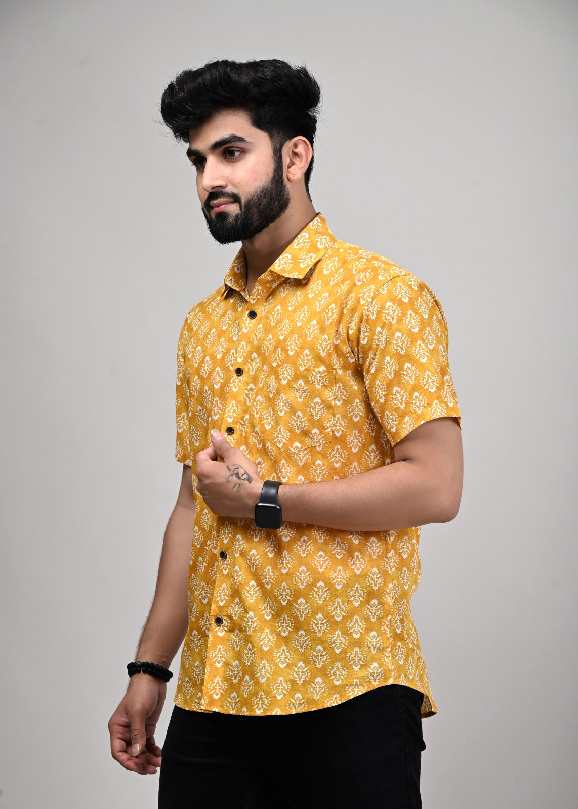 Marigold Paisley Whispers Men’s Half Sleeve Printed Shirt