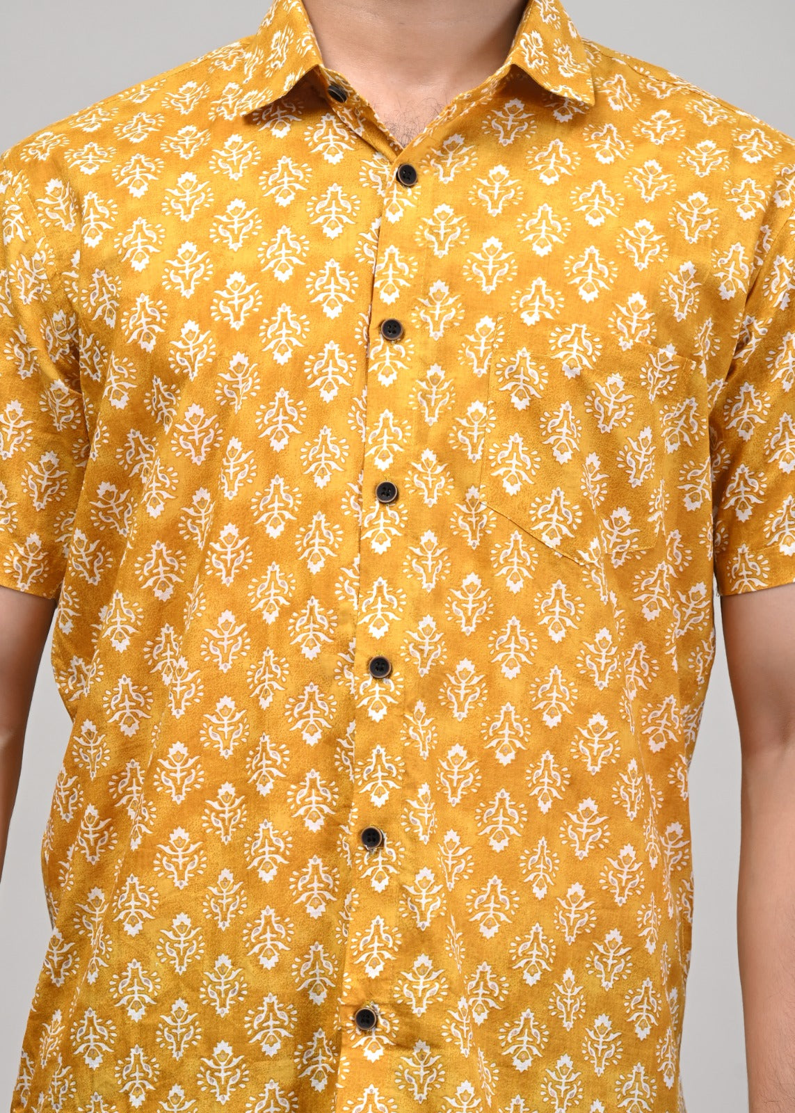 Marigold Paisley Whispers Men’s Half Sleeve Printed Shirt