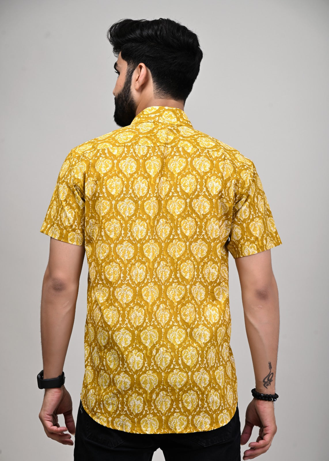 Mustard Wildflower Men’s Half Sleeve Printed Shirt