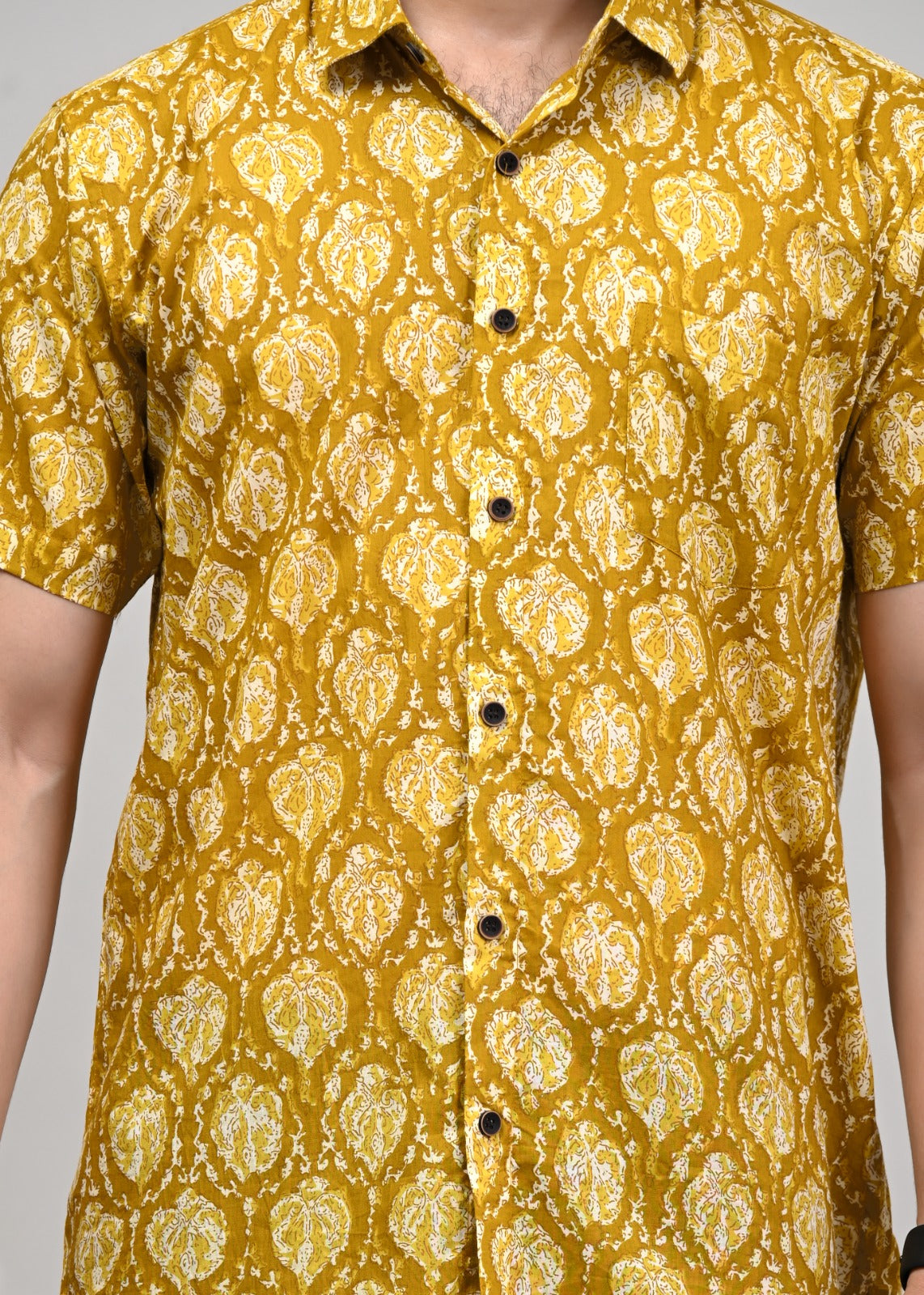 Mustard Wildflower Men’s Half Sleeve Printed Shirt