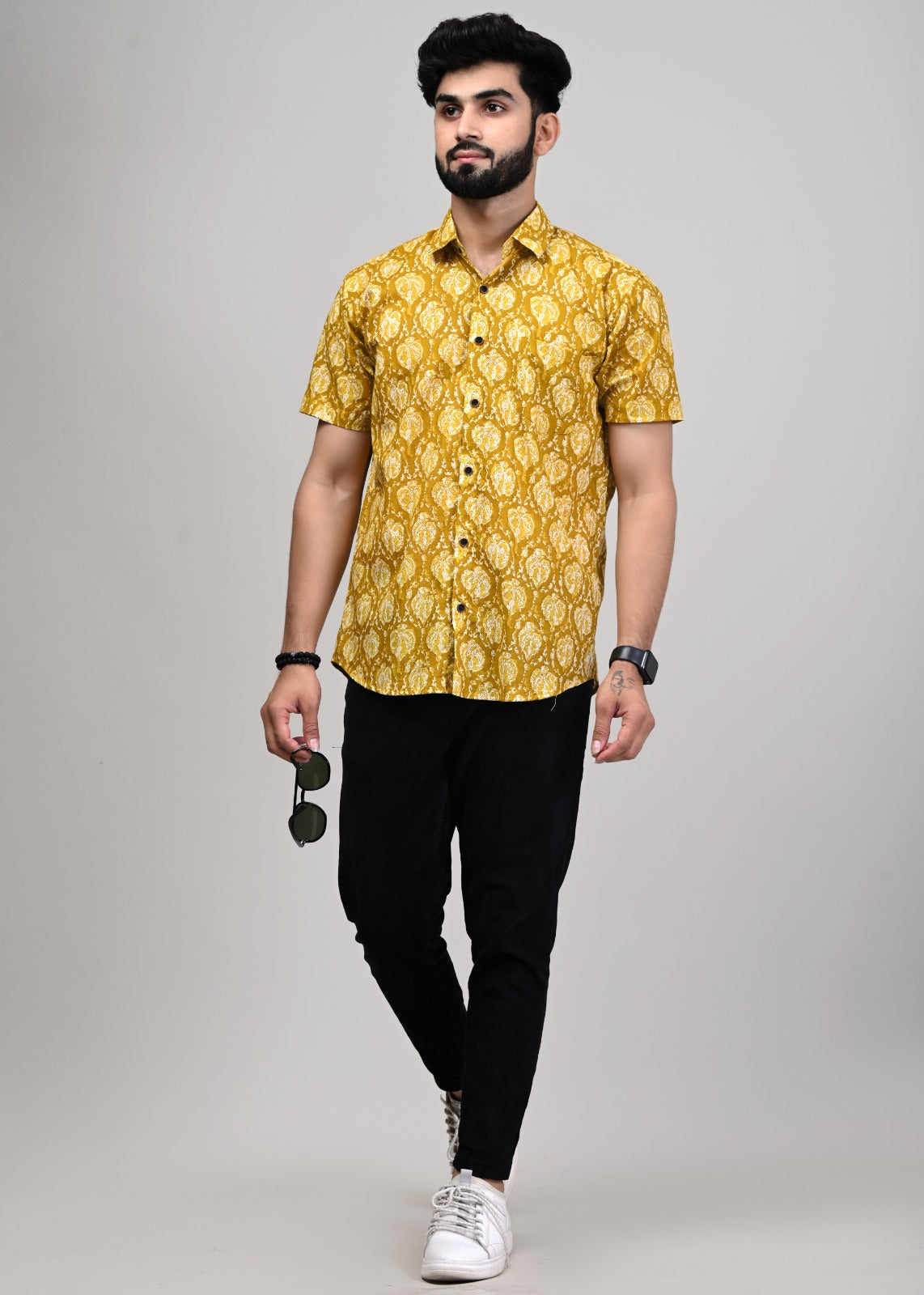 Mustard Wildflower Men’s Half Sleeve Printed Shirt