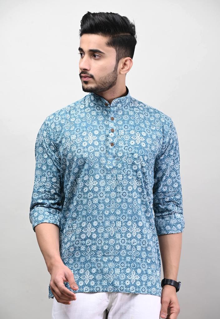 Blue Jaipuri Printed Men’s Kurta Shirt