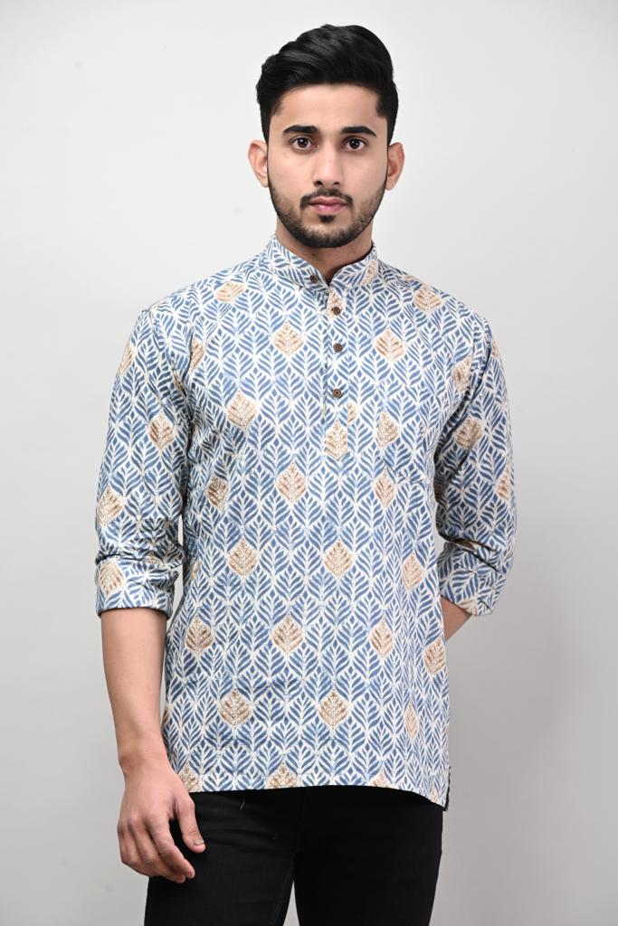 Leafy Blue Men’s Kurta Shirt