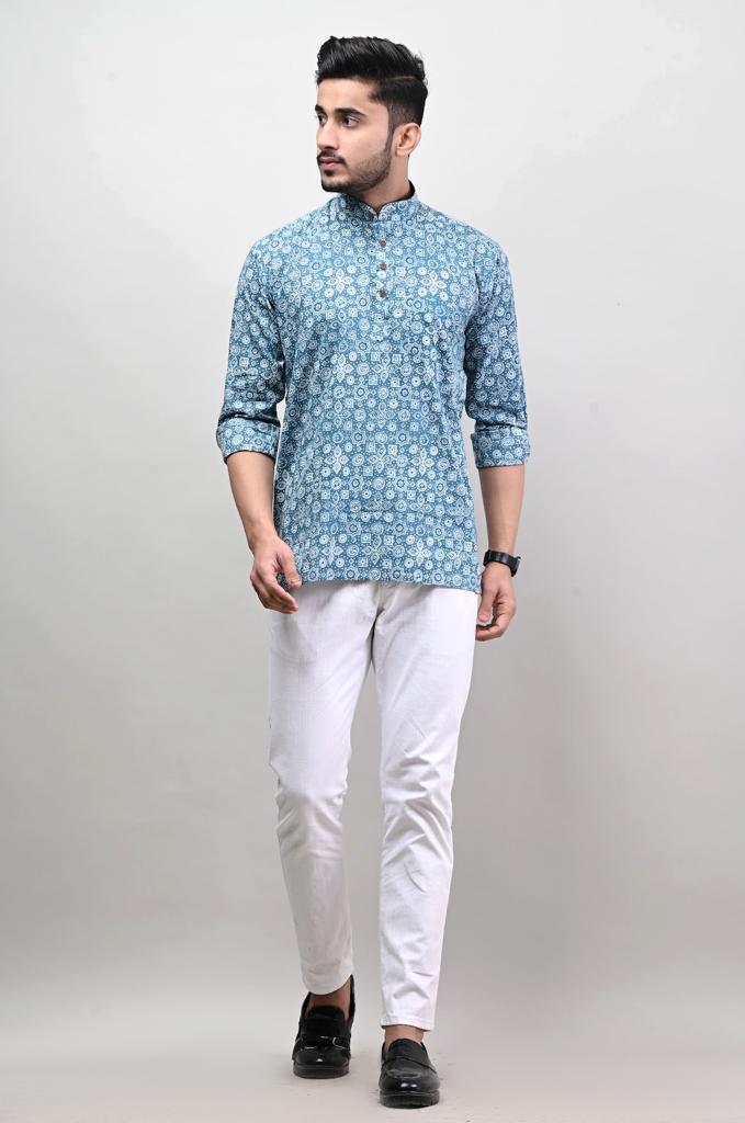 Blue Jaipuri Printed Men’s Kurta Shirt