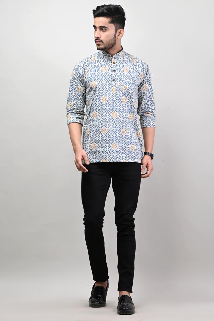 Leafy Blue Men’s Kurta Shirt