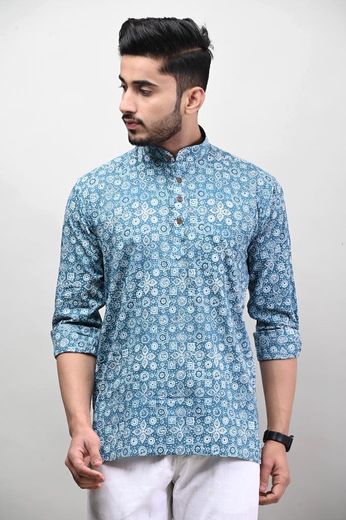 Blue Jaipuri Printed Men’s Kurta Shirt