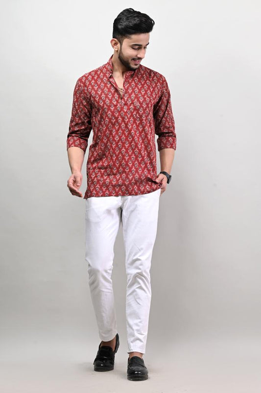 Red Jaipuri Men’s Kurta Shirt