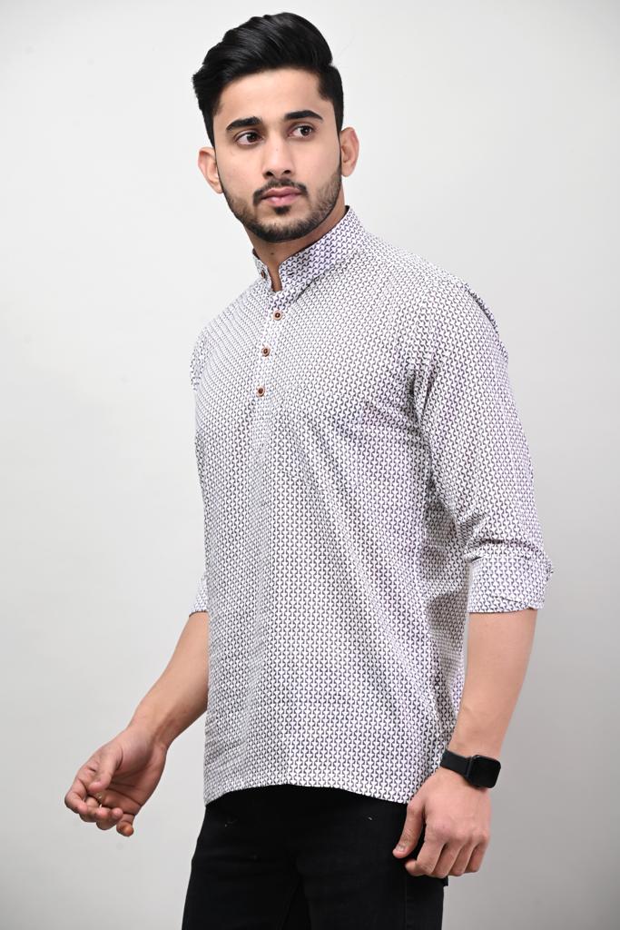 Classic Black & White Men’s Kurta Shirt