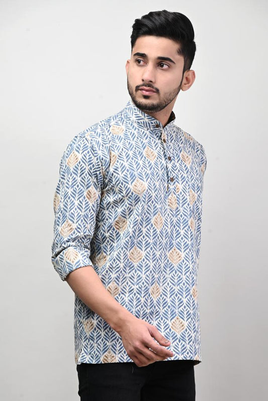 Leafy Blue Men’s Kurta Shirt