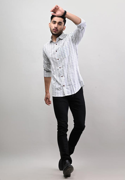 Quirky print White Full Sleeve Shirt