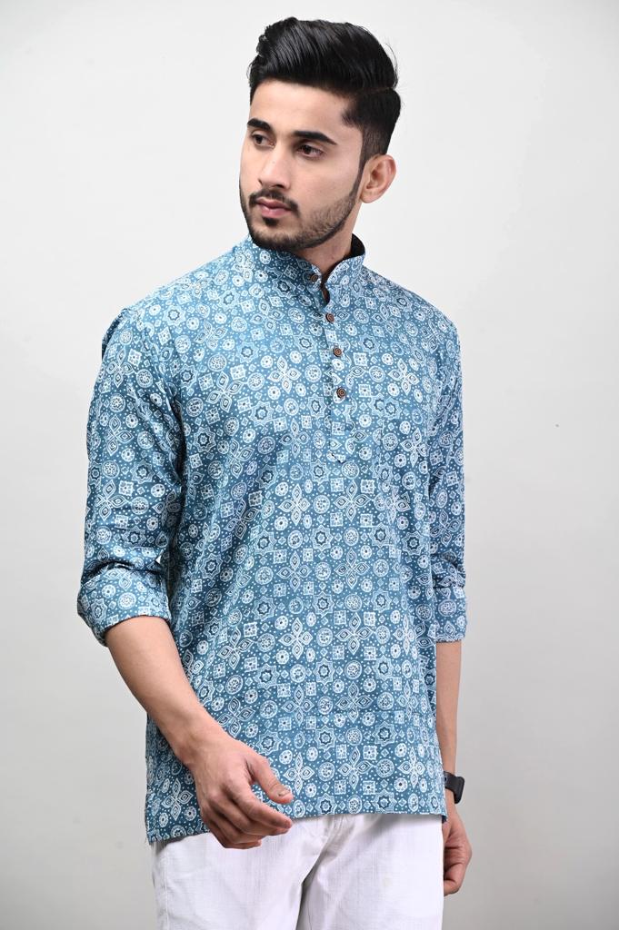 Blue Jaipuri Printed Men’s Kurta Shirt