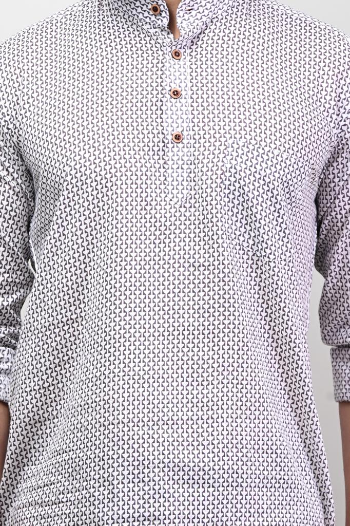 Classic Black & White Men’s Kurta Shirt