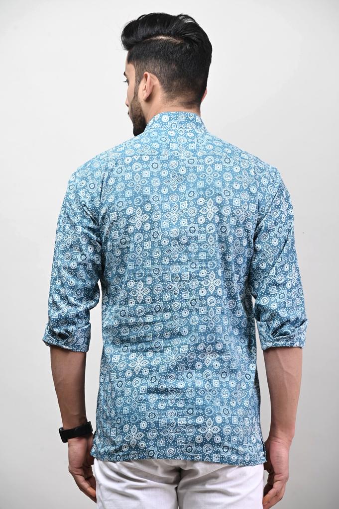 Blue Jaipuri Printed Men’s Kurta Shirt