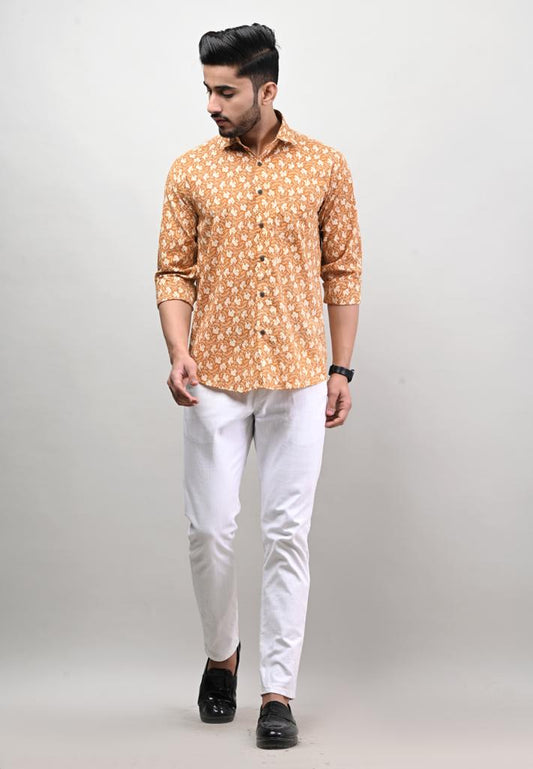 Jaipuri Yellow Printed Full Sleeve Shirt