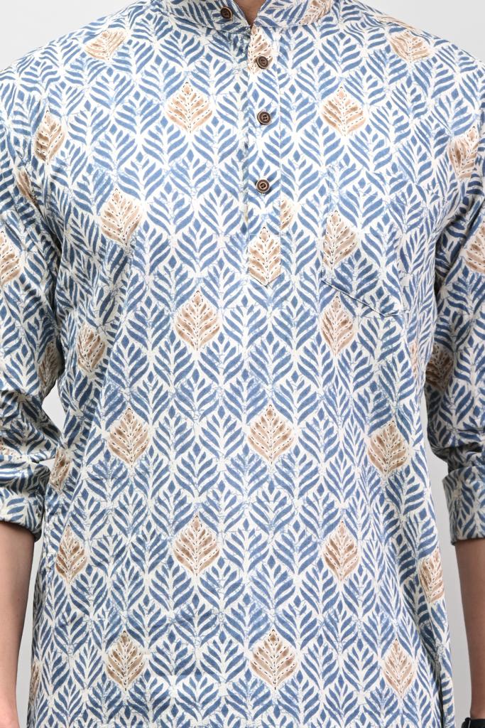 Leafy Blue Men’s Kurta Shirt